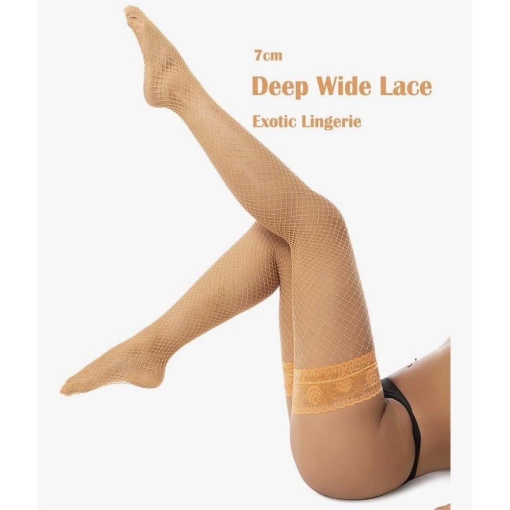 Sexy Lace Top Fish Net Stockings Pantyhose Small Medium Dark‎ Orange Thigh High